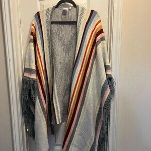 Striped Fringe Open Shawl